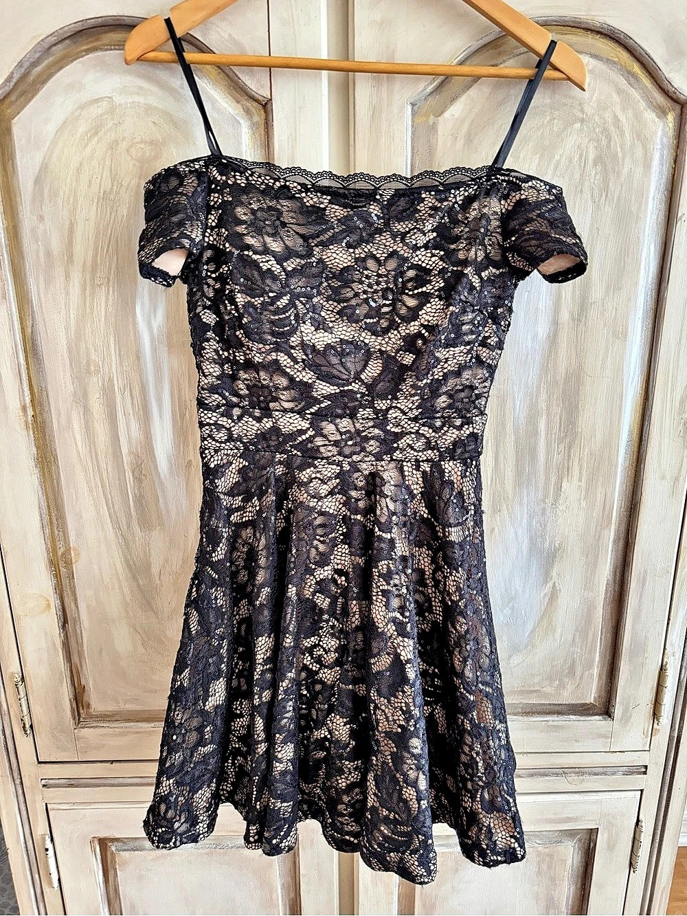 B. Darlin Juniors Black Floral Lace Mini Dress Size 7/8